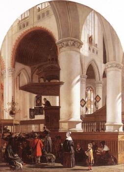 Emanuel De Witte : Interior of the Oude Kerk at Delft during a Sermon